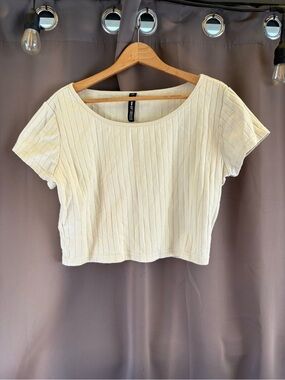 Design Lab Lord & Taylor Cream Ribbed Crop Top
